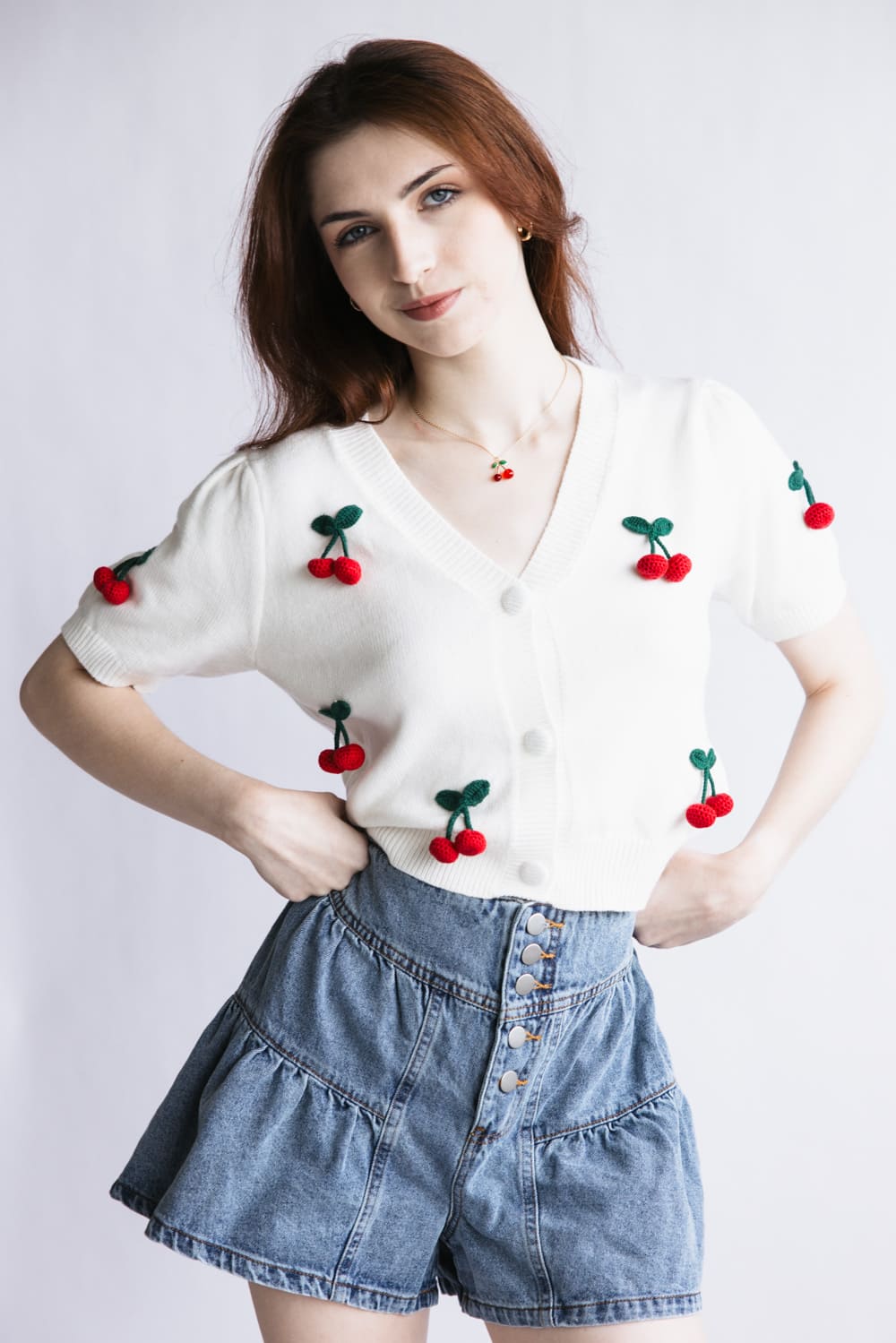 3D Cherry Cardigan for Women in White