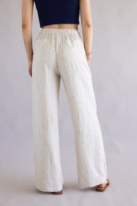 Striped Wide Leg Linen Pants for Women in Off White