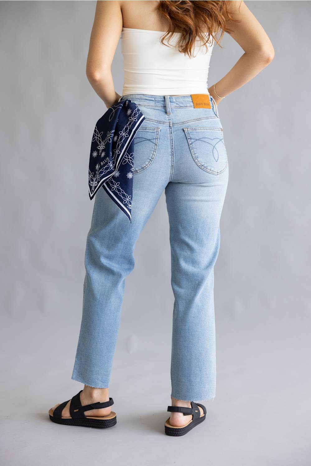 Judy Blue Mid Rise Bandana Straight Jeans for Women
