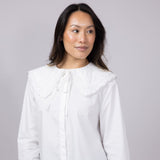 Embroidered Peter Pan Collar Top for Women in White 