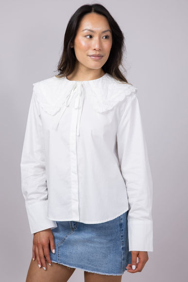 Embroidered Peter Pan Collar Top for Women in White 