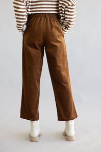 Allie Rose Drawstring Corduroy Barrel Pants for Women in Brown