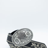 Large Circle Engraved Buckle Belt for Women in Black