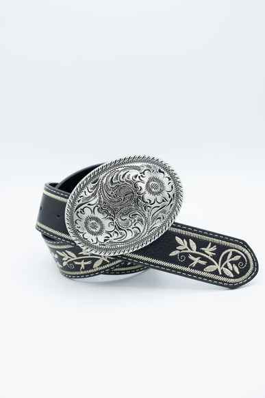 Large Circle Engraved Buckle Belt for Women in Black