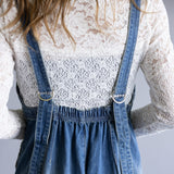 Aaron & Amber Denim Wide Leg Overalls for Women in Medium Wash