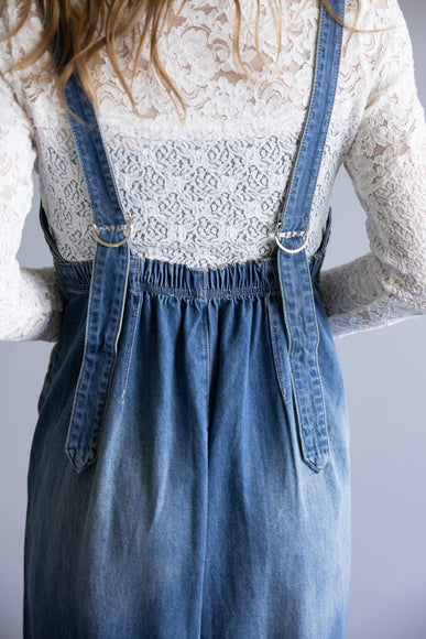 Aaron & Amber Denim Wide Leg Overalls for Women in Medium Wash