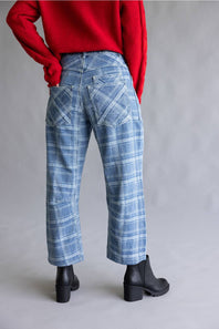 Aaron & Amber Drawstring Plaid Barrel Jeans for Women in Denim