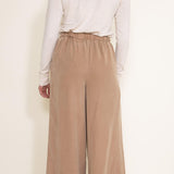 Pintucked Flowy Wide Leg Pants for Women in Taupe