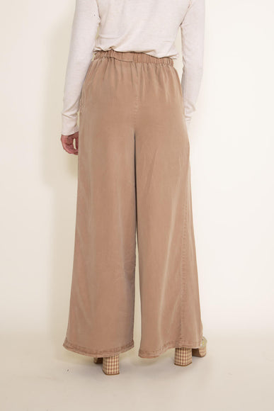 Pintucked Flowy Wide Leg Pants for Women in Taupe