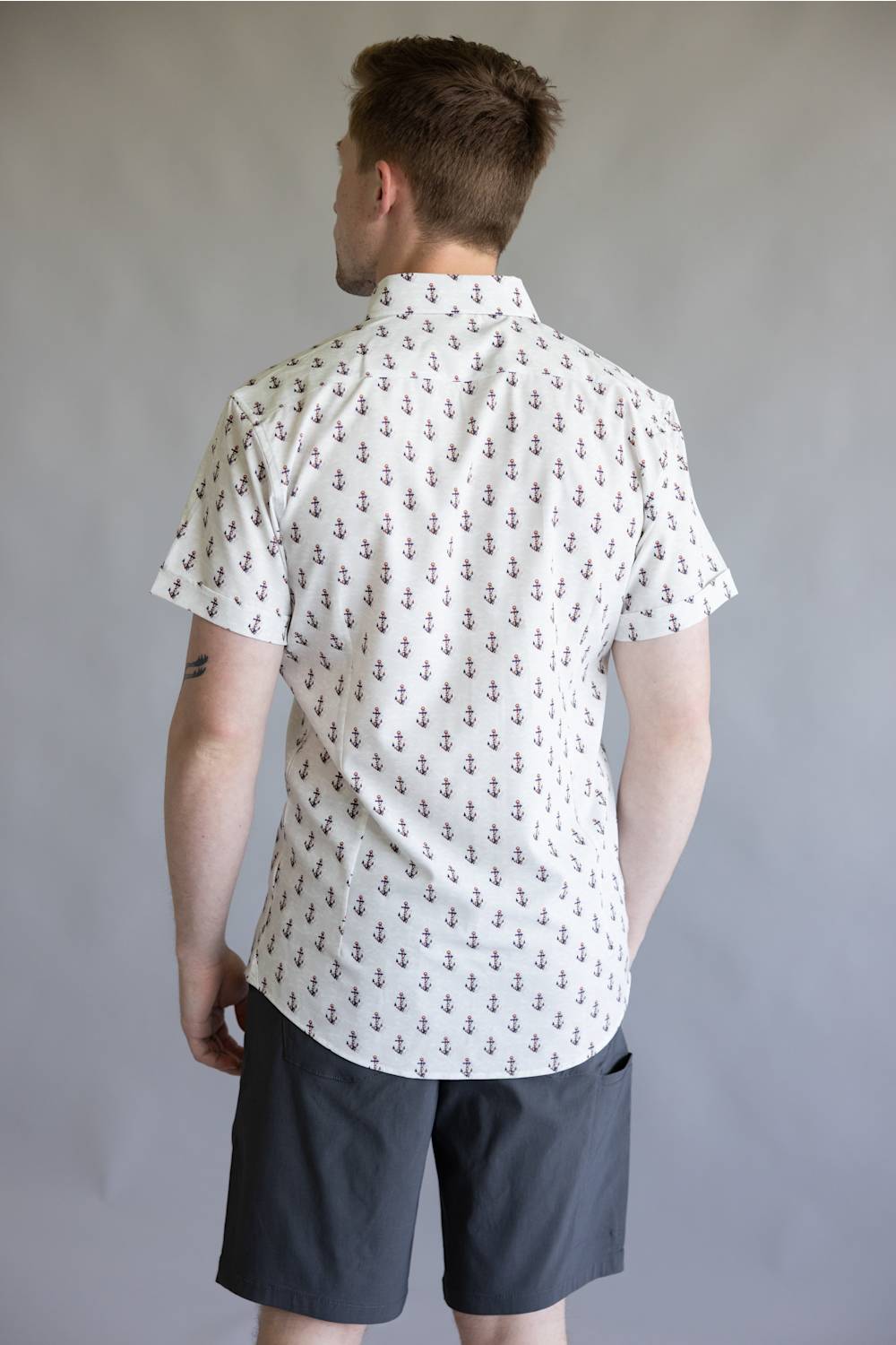 Anchors & Flags Pattern Button Down Shirt for Men in Silver
