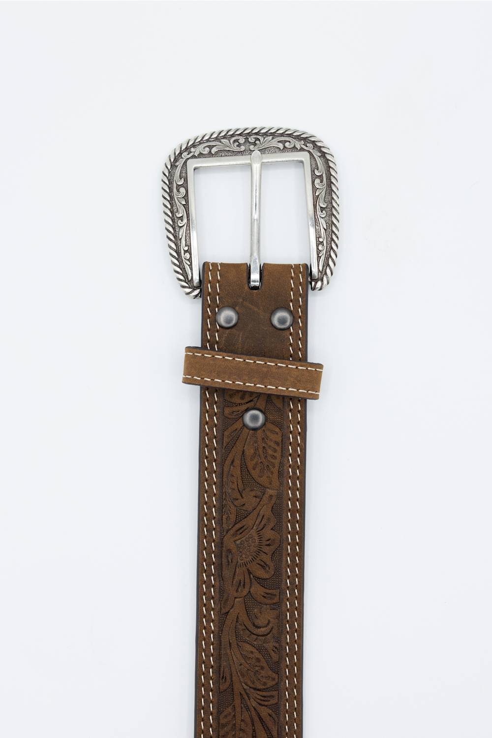 Ariat Tooled Double Stitched Leather Belt for Men in Brown
