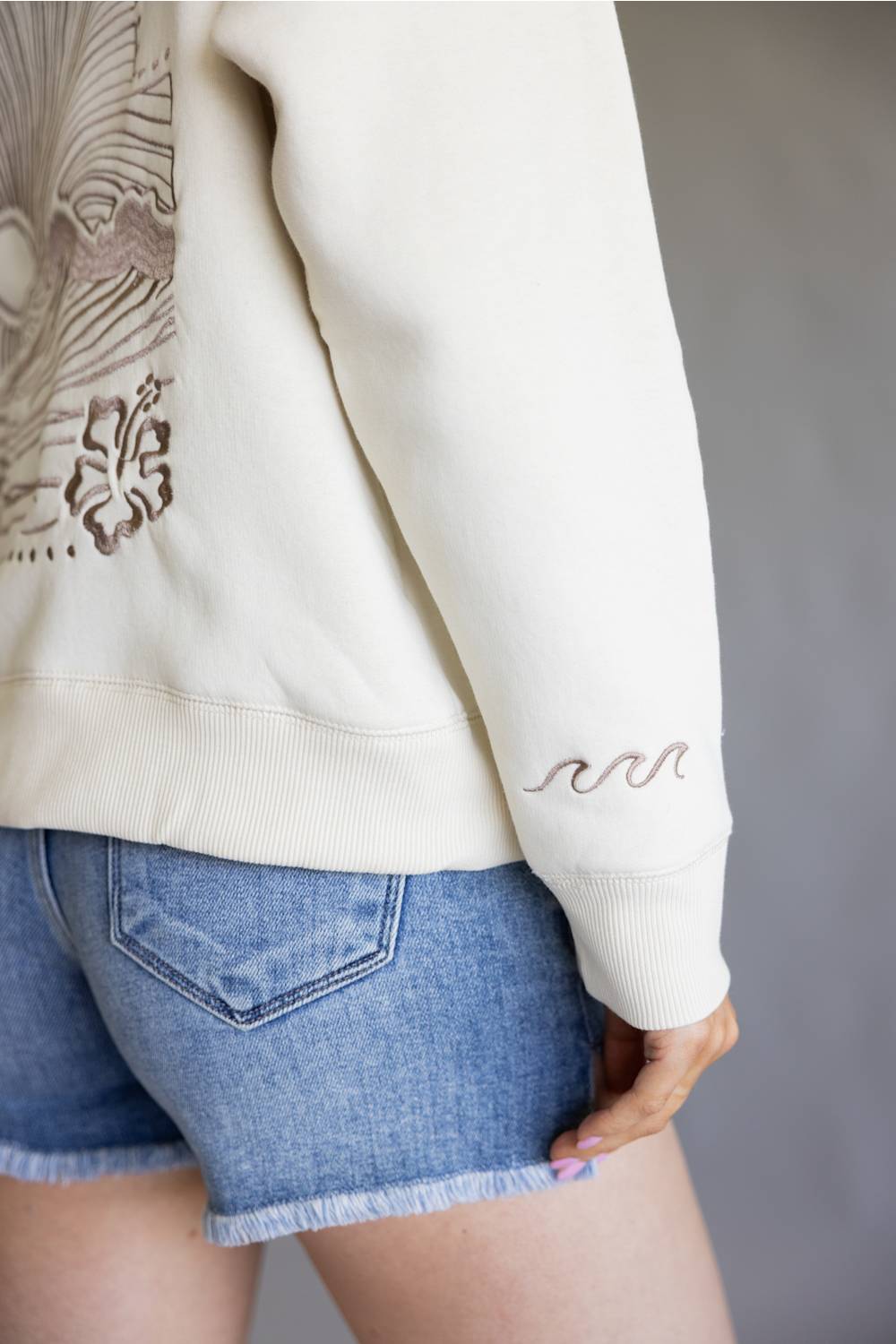 Michigan Wave Embroidered Hoodie for Women in Coconut | B13619-MI-EMBHOOD-COCONUT