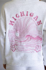 Michigan Wave Embroidered Hoodie for Women in Grey
