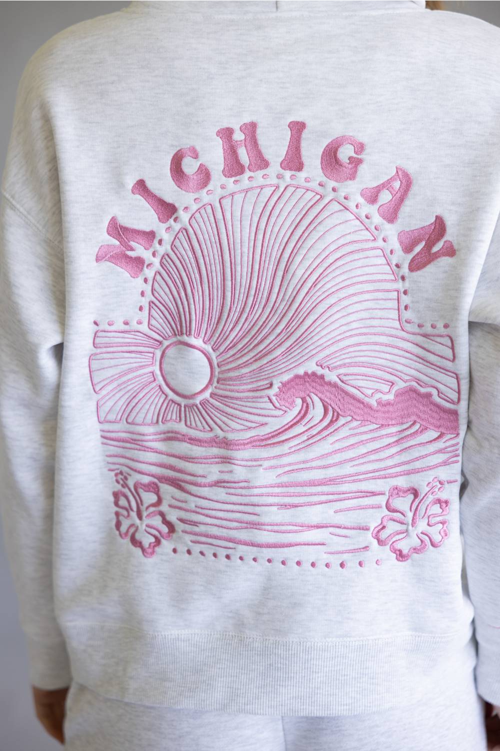 Michigan Wave Embroidered Hoodie for Women in Grey