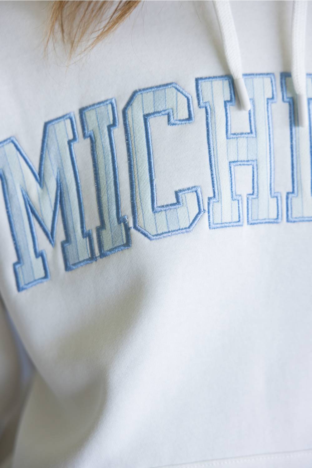 Striped Michigan Embroidered Hoodie for Women in White