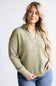 Blu Pepper Ribbed Knit Johnny Collar Polo Shirt for Women in Light Olive
