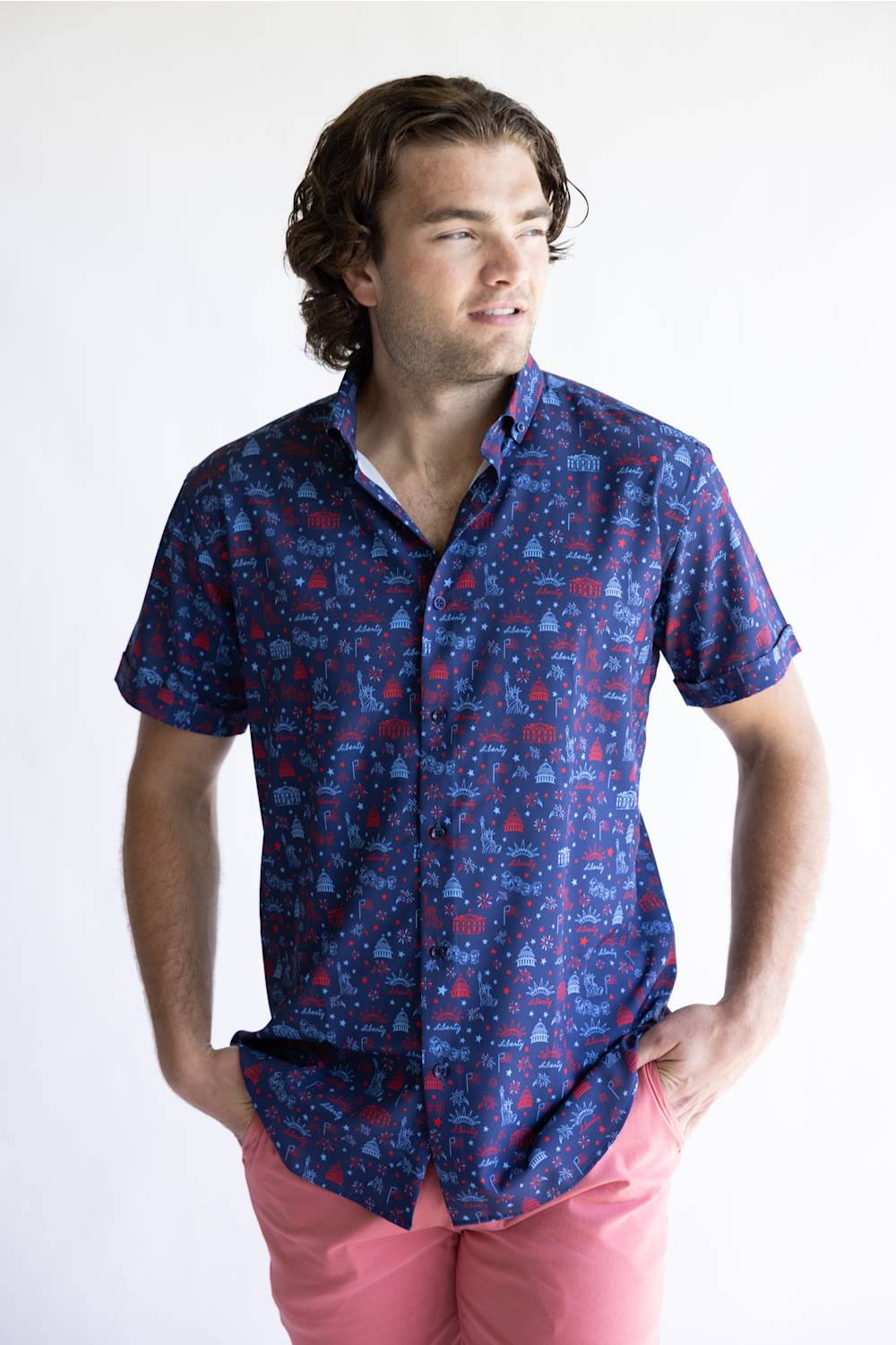 Lady Liberty Button Down for Men in Navy