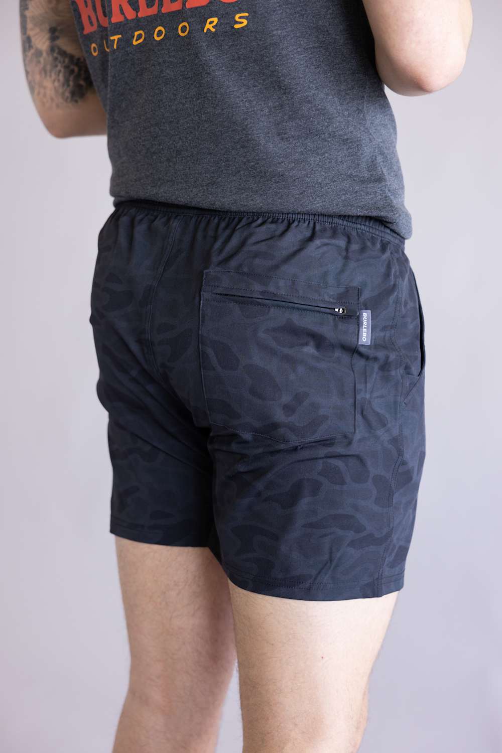 Burlebo Lined Athletic Shorts for Men in Black Camo