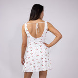 Cherry Open Back Mini Dress for Women in White