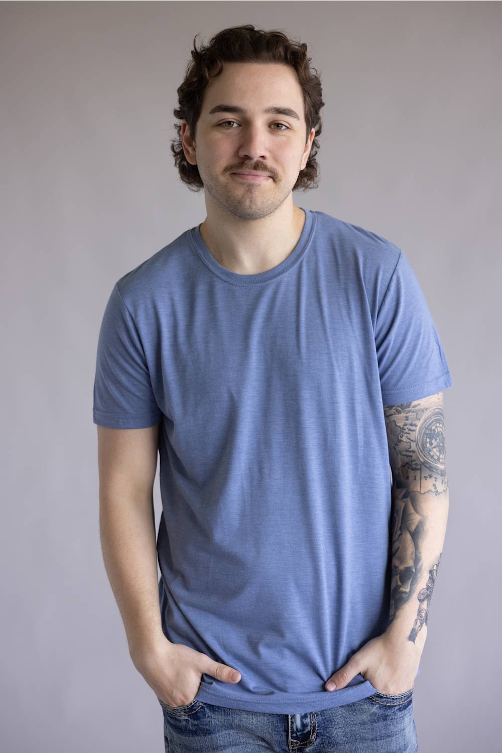 Basic Crewneck T-Shirt for Men in Dusty Blue