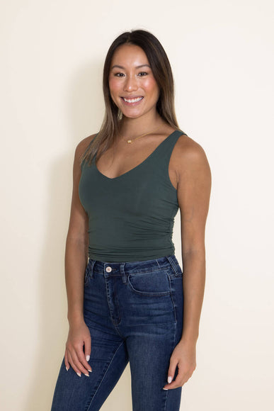 Basic Slim Stretch Tank Top for Women in Green