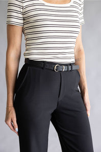 Belted Wide Leg Trouser Pants for Women in Black