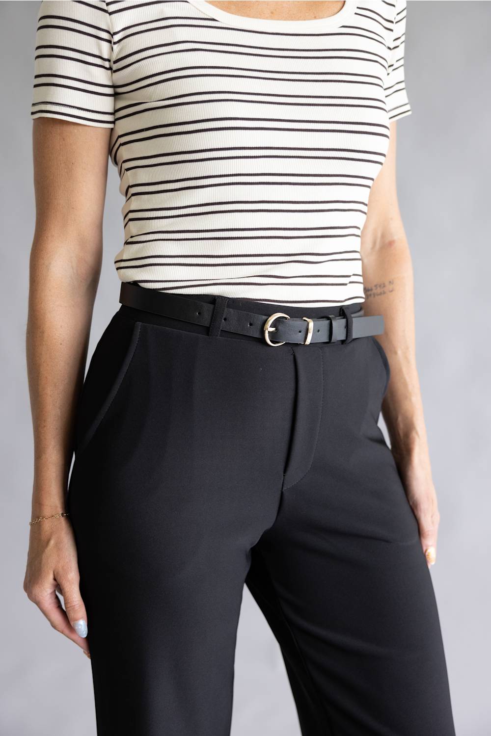 Belted Wide Leg Trouser Pants for Women in Black