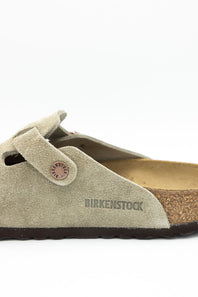 Birkenstock Boston Soft Footbed Suede Leather Clogs for Women in Taupe