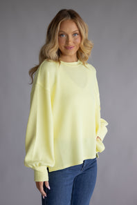 Blu Pepper Crewneck Ribbed Knit Shirt for Women in Yellow