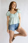 Blu Pepper Woven Floral Puff Sleeve Top for Women in Mint