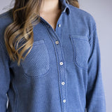 C&C California Mineral Wash Thermal Button Front Shirt for Women in Vintage Indigo