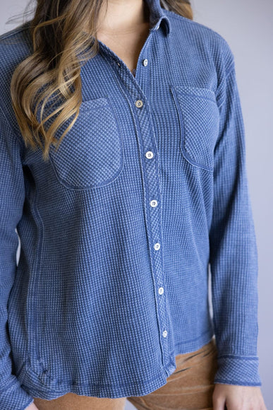 C&C California Mineral Wash Thermal Button Front Shirt for Women in Vintage Indigo