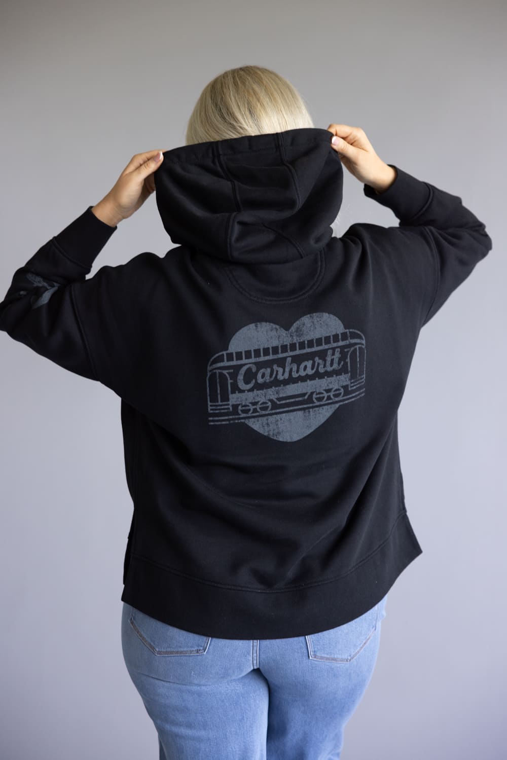 Carhartt Oversized Midweight Heart Graphic Hoodie for Women in Black