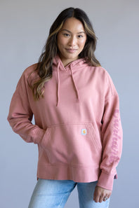Carhartt Oversized Midweight Heart Graphic Hoodie for Women in Rose Tint