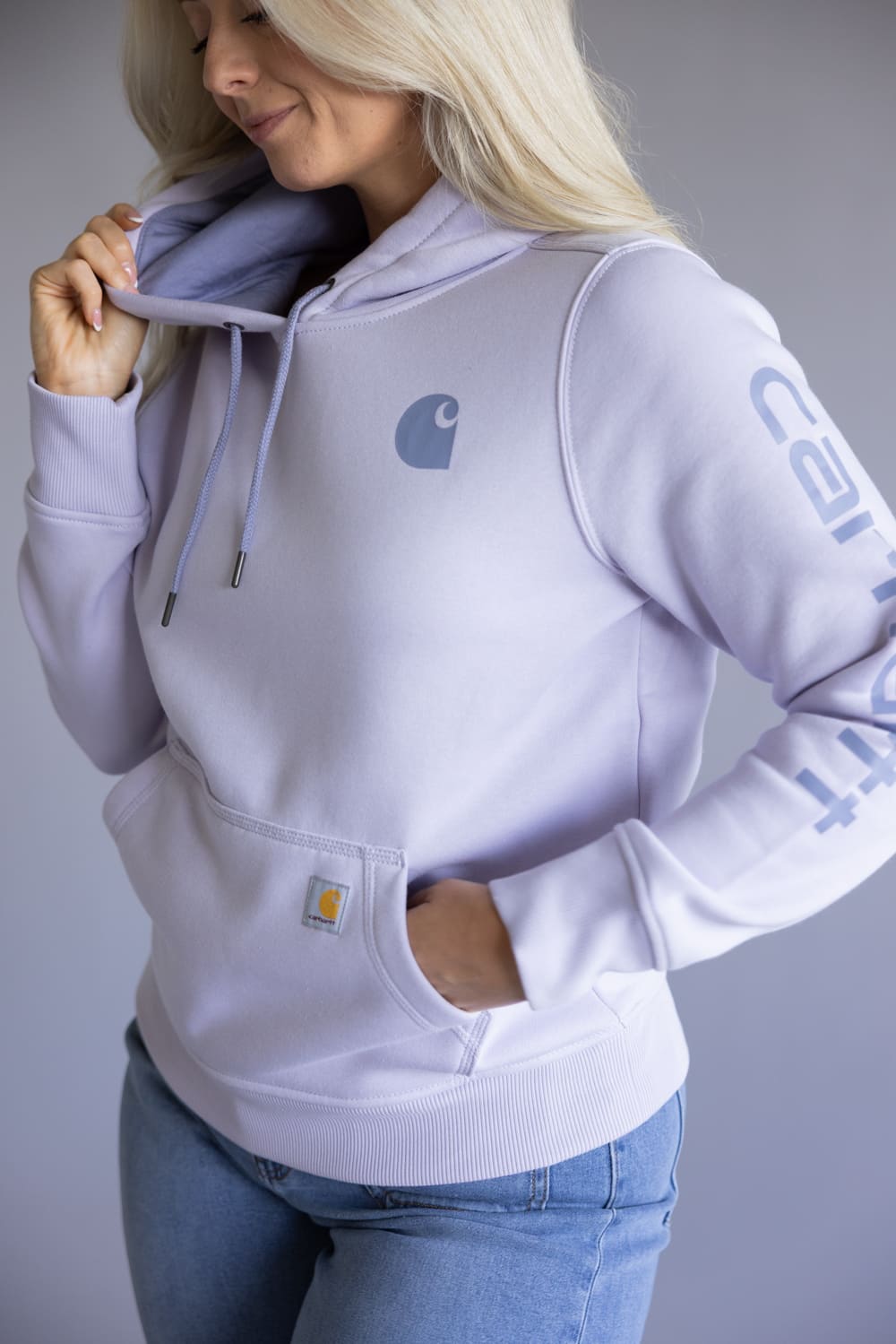 Carhartt Logo Sleeve Midweight Hoodie for Women in Mica Purple