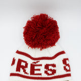C.C. Apres Ski Yarn Pom Beanie for Women in Ivory/Red