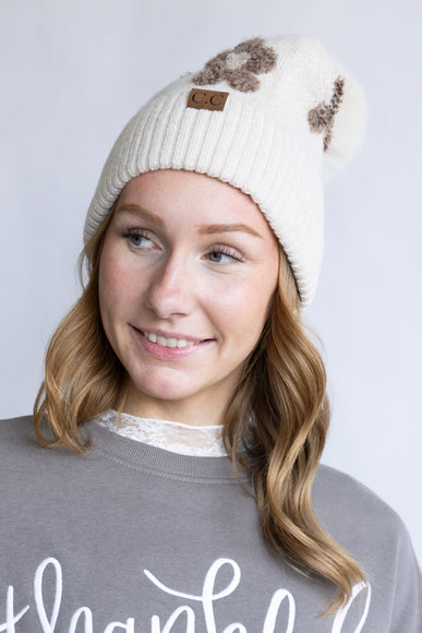 C.C. Daisy Pom Beanie for Women in Heather Beige