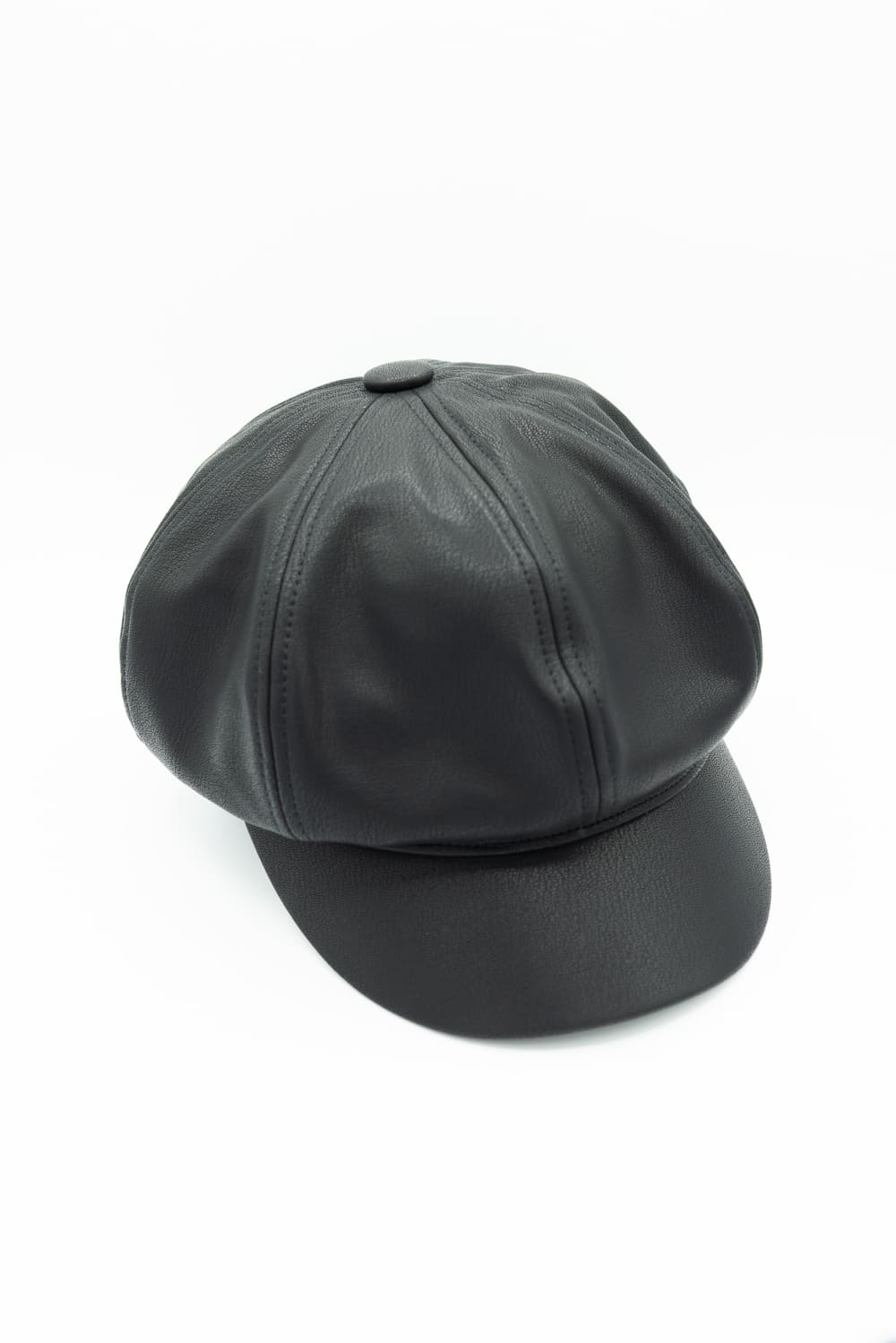 C.C. Faux Leather Newsboy Hat for Women in Black