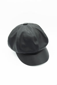 C.C. Faux Leather Newsboy Hat for Women in Black