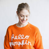 Hello Pumpkin Letter Sweater for Women in Burnt Orange