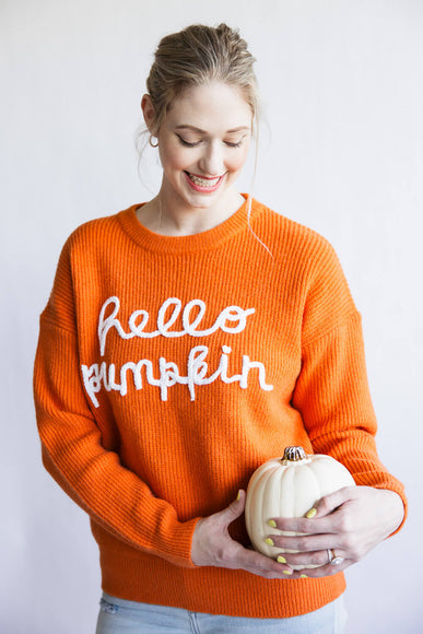 Hello Pumpkin Letter Sweater for Women in Burnt Orange