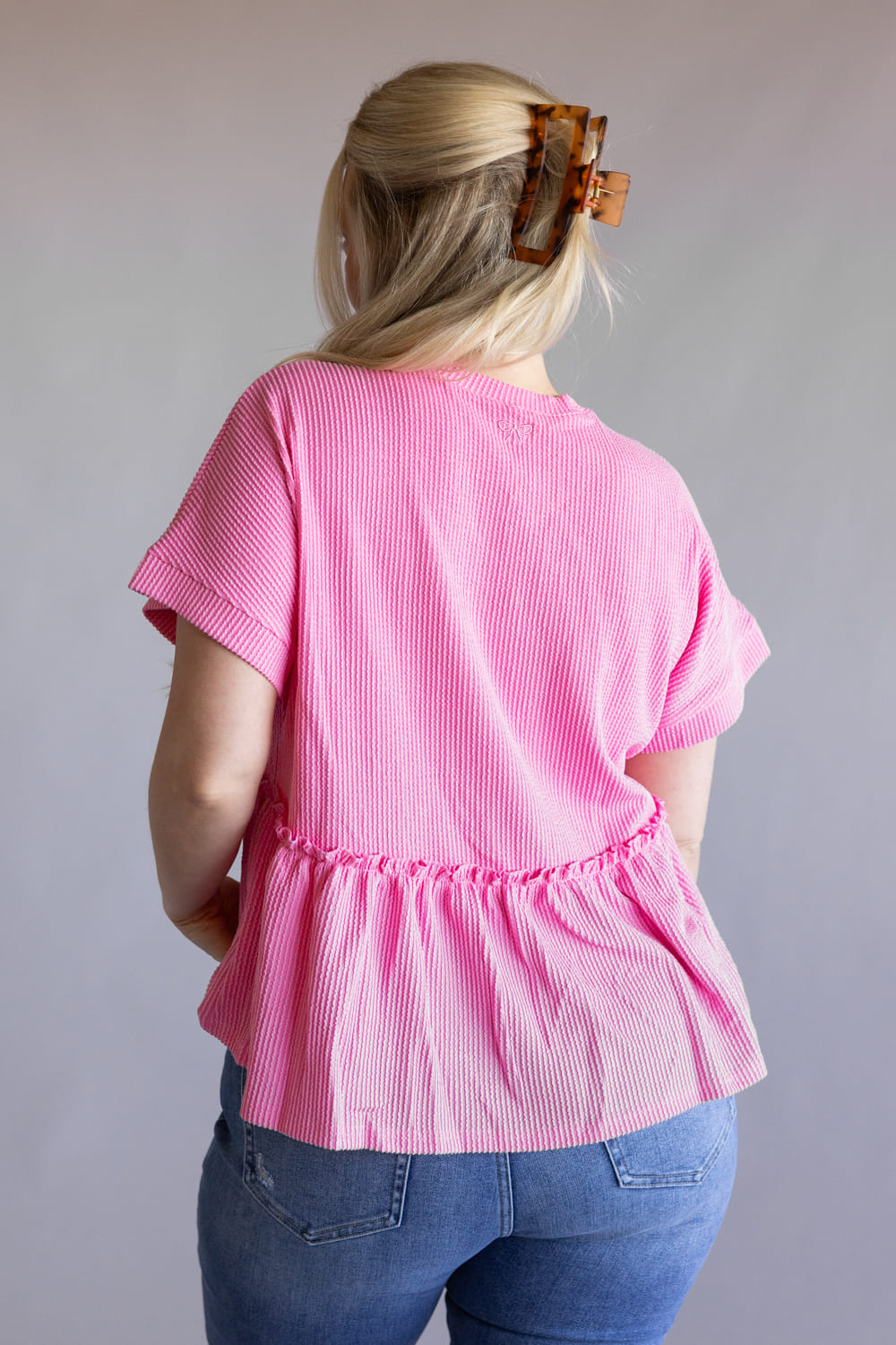 Simply Southern Corded Ruffle Top for Women in Prism Pink | PP