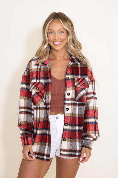 Plaid Oversized Shacket for Women in Red