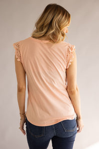 C&C California Coco Crotchet Sleeve Tee for Women in Coral