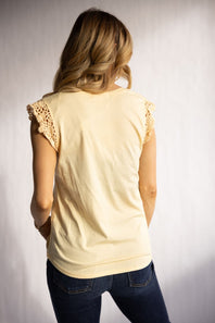 C&C California Coco Crochet Sleeve Tee for Women in Golden