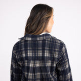 C&C California Marina Jacquard Plaid Button Up Shirt for Women in Navy