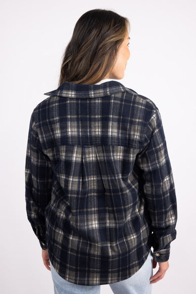 C&C California Marina Jacquard Plaid Button Up Shirt for Women in Navy