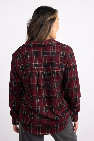 C&C California Marina Jacquard Plaid Button Up Shirt for Women in Red | 89B02737T-WINE