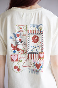 C&C California Toni Love Letters Boxy Crew Tee for Women in Antique White