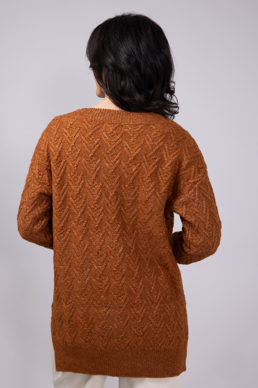 Cable Knit Button Front Cardigan for Women in Cinnamon Stick